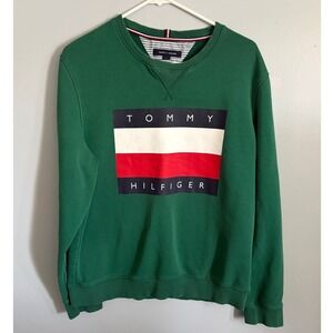 Tommy Hilfiger Mens Green Flag Logo Crewneck Sweatshirt Large 78C2685